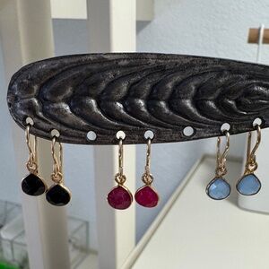 Elegant Gold and Gemstone Drop Earrings. 3 sets
